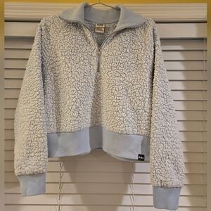 Victoria Secret Pink 1/4 Zip Cropped Pullover Sherpa Sweater Jacket Sz M Blue